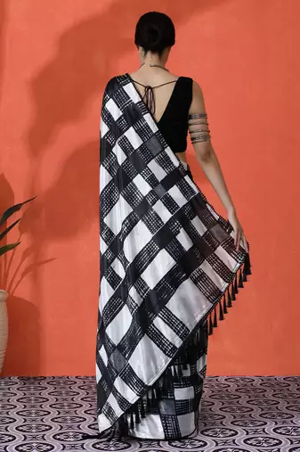 Off white chinon digital printed girlie partywear saree