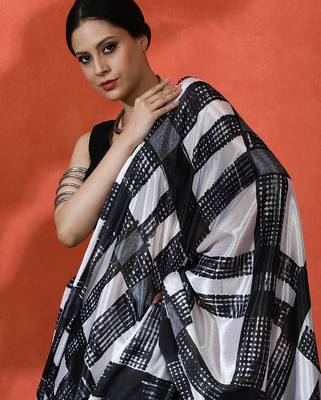 Off white chinon digital printed girlie partywear saree 3