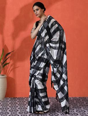 Off white chinon digital printed girlie partywear saree 4