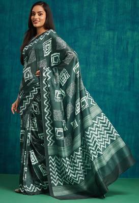 ready to wear olive muslin fabric designer printed partywear saree 1