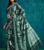 ready to wear olive muslin fabric designer printed partywear saree