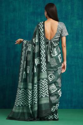 ready to wear olive muslin fabric designer printed partywear saree 2