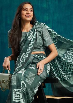 ready to wear olive muslin fabric designer printed partywear saree 3