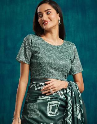 ready to wear olive muslin fabric designer printed partywear saree 4