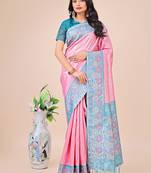 Pink lichi silk blend woven saree