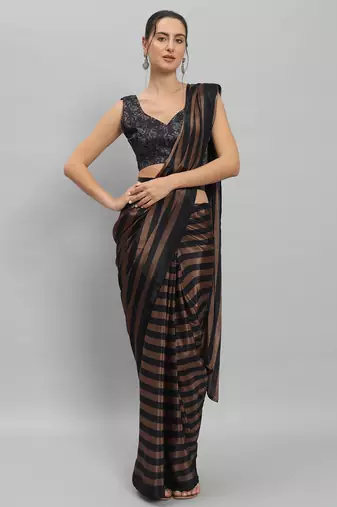 Brown satin ready to wear saree