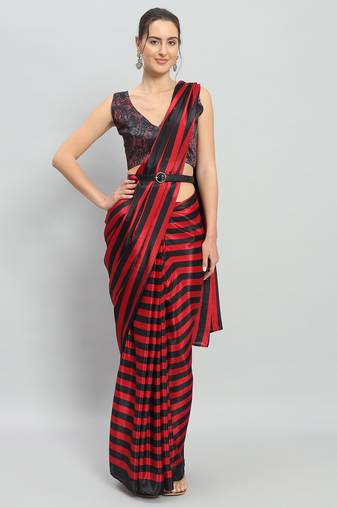 Red color satin fabric designer ready to wear ceremonial saree