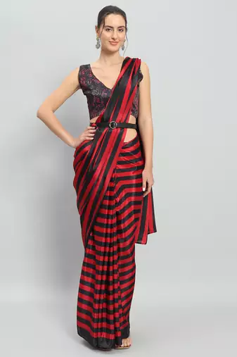 Red color satin fabric designer ready to wear ceremonial saree