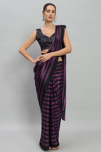 Purple color satin fabric designer ready to wear ceremonial saree