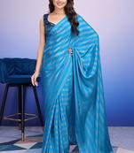 ready to wear sky blue color satin fabric ceremonial saree