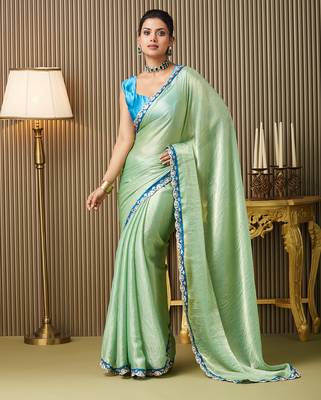 Pista chiffon party wear saree 1