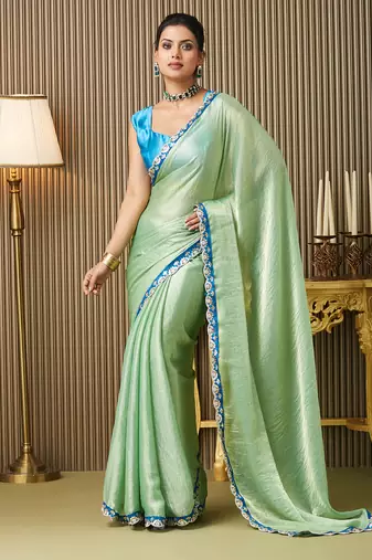 Pista chiffon party wear saree