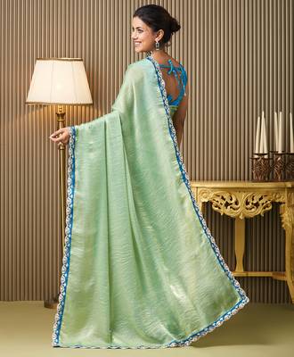 Pista chiffon party wear saree 2
