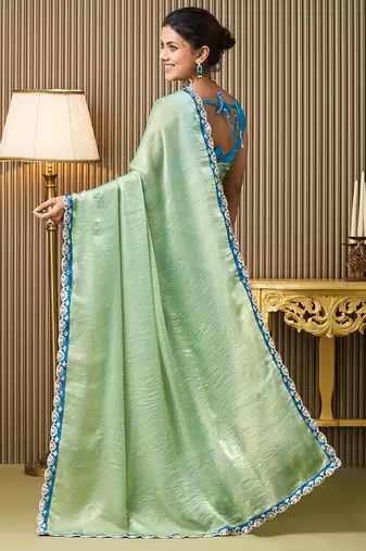 Pista chiffon party wear saree