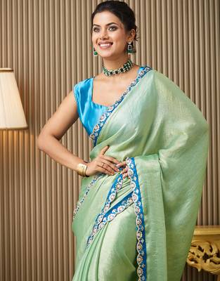 Pista chiffon party wear saree 3