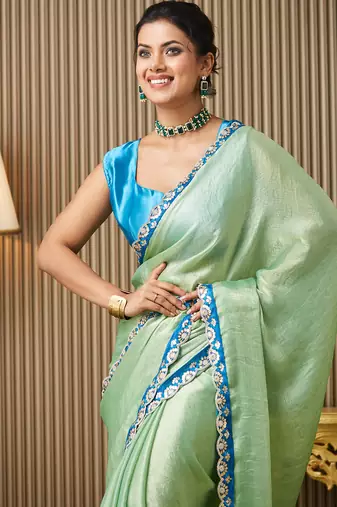 Pista chiffon party wear saree