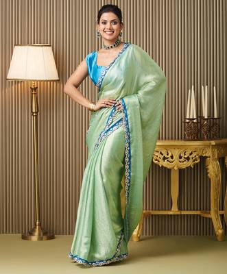 Pista chiffon party wear saree 4