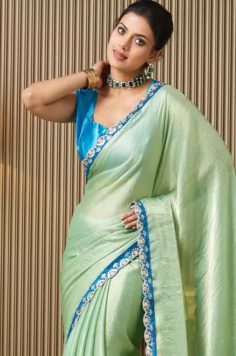Pista chiffon party wear saree
