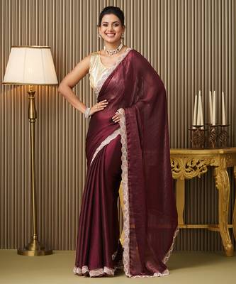 Maroon chiffon fancy party saree 1