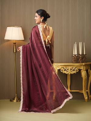Maroon chiffon fancy party saree 2