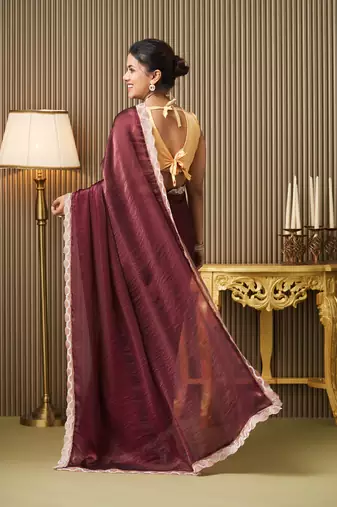 Maroon chiffon fancy party saree