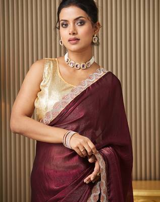 Maroon chiffon fancy party saree 3