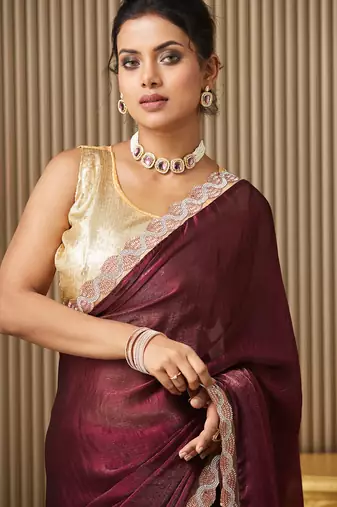 Maroon chiffon fancy party saree