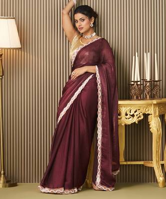 Maroon chiffon fancy party saree 4