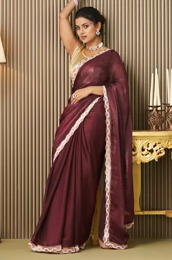 Maroon chiffon fancy party saree