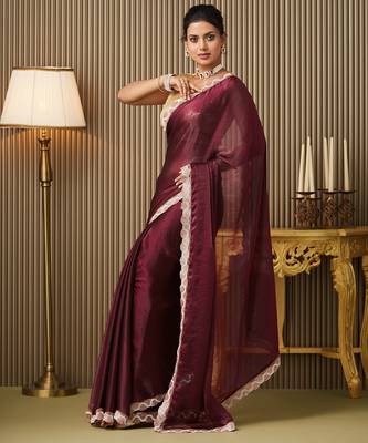 Maroon chiffon fancy party saree 5