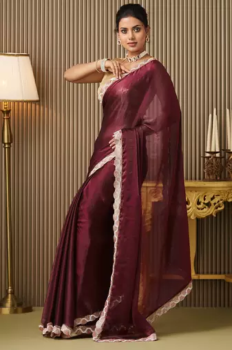 Maroon chiffon fancy party saree