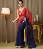 Navy blue color chiffon fabric fancy bollywood party saree