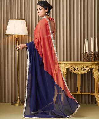 Navy blue chiffon fancy party saree 2
