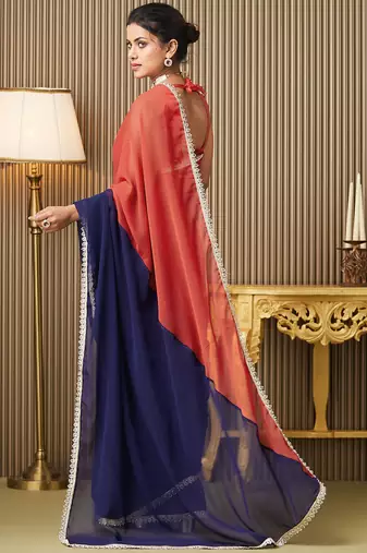 Navy blue chiffon fancy party saree