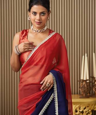 Navy blue chiffon fancy party saree 3