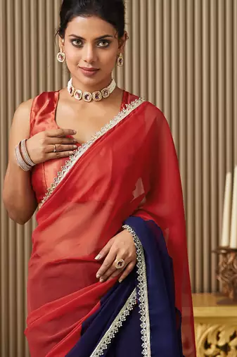 Navy blue chiffon fancy party saree