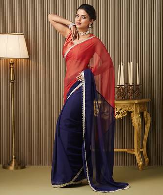 Navy blue chiffon fancy party saree 4