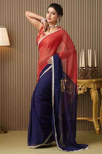 Navy blue chiffon fancy party saree