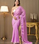 Lavender color chiffon fabric fancy bollywood party saree