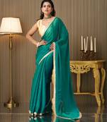 Rama color chiffon fabric fancy bollywood party saree