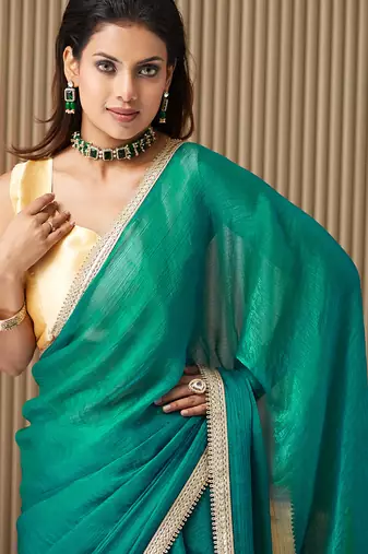 Rama chiffon fancy party saree