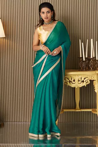 Rama chiffon fancy party saree