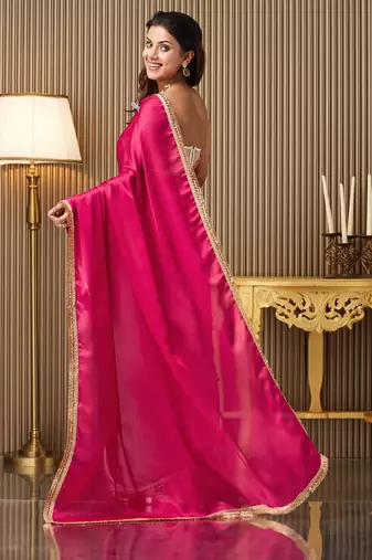 Pink chiffon fancy party saree