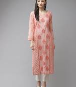 Hand embroidered peach chanderi lucknow chikankari kurta