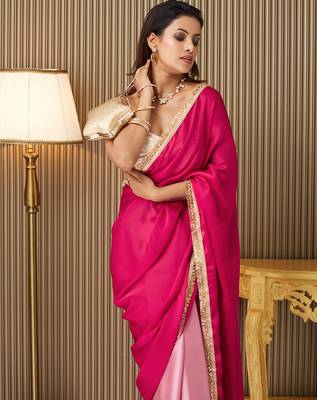 Pink chiffon fancy party saree 3