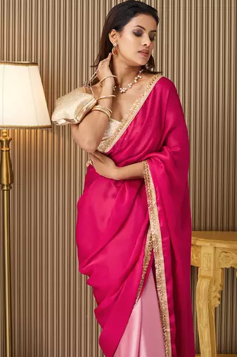 Pink chiffon fancy party saree