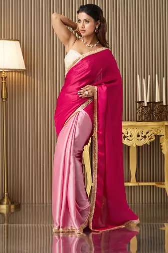 Pink chiffon fancy party saree