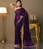 Purple color satin fabric fancy bollywood party saree