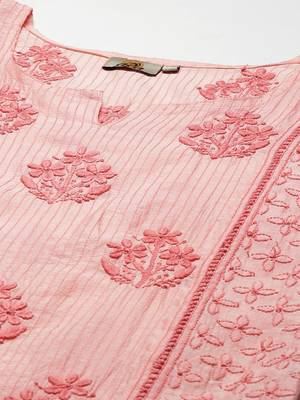 Hand embroidered peach chanderi lucknow chikankari kurta 5
