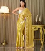 Gold color chiffon fabric fancy designer  bollywood party saree
